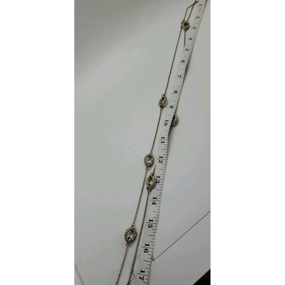 Long Ann Taylor 40" Rhinestone Pave Crystal Necklace VIntage Silver Tone Boho - Picture 9 of 9